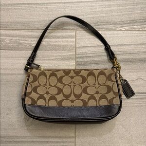 Coach Tan and Black Signature Shoulder Bag